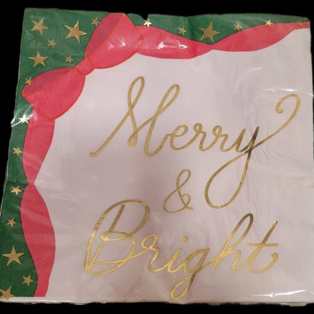 🎄 Strictly Fancy Holiday Napkins – “Merry & Bright” 🎄8 inches 20 CT LOT of 5